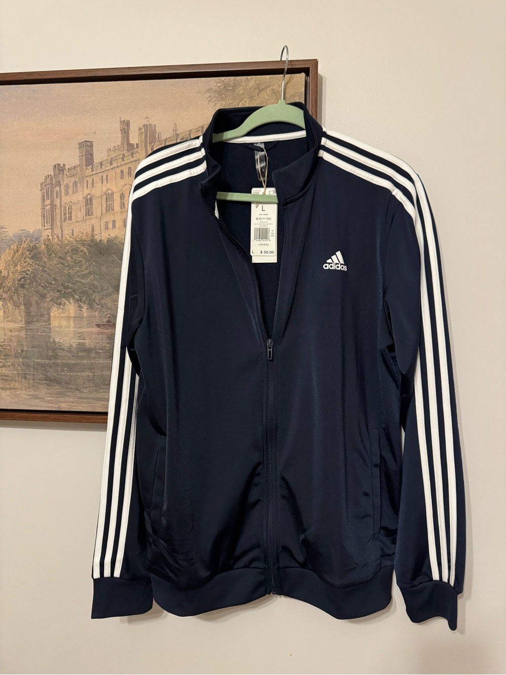 adidas Navy and White Men’s Windbreaker Track Jacket
